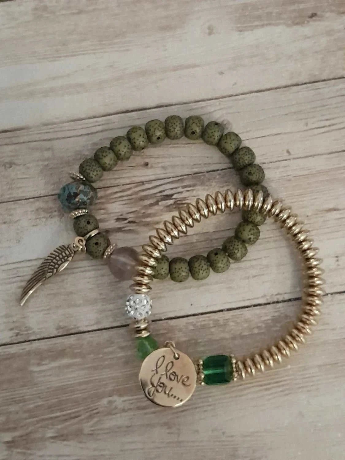 Lot de 2 bracelets, élastique, tendance, couleur kaki et doré